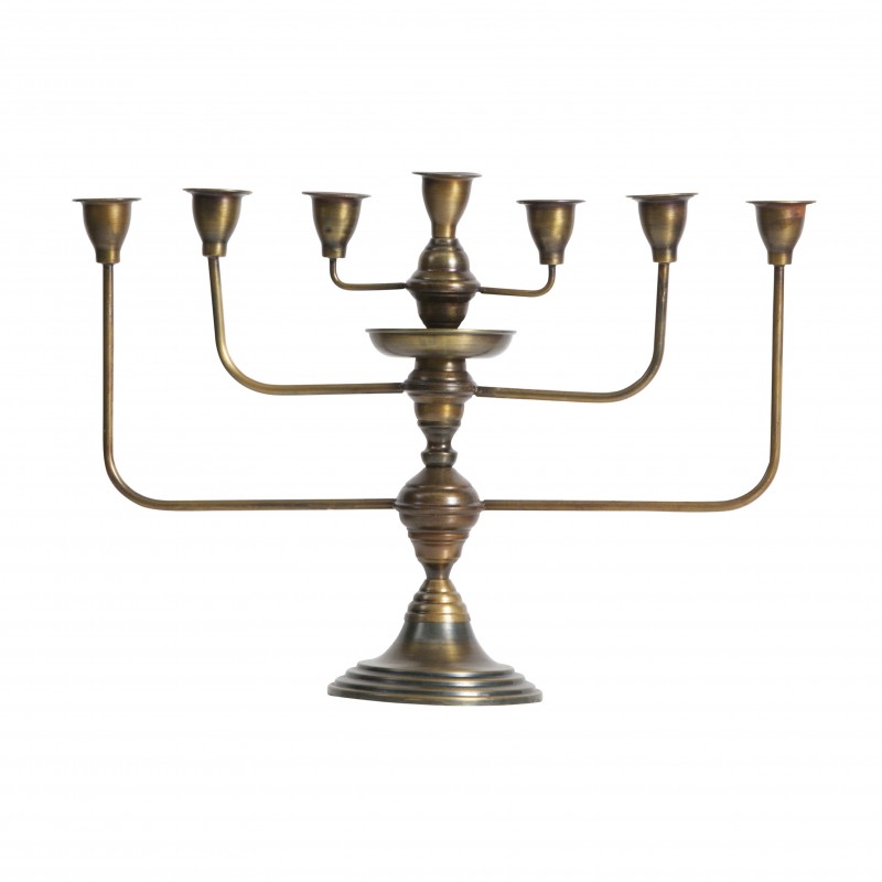 CANDLEHOLDER 7 ARMS METAL ANTIQUE BRASS - CANDLE HOLDERS, CANDLES